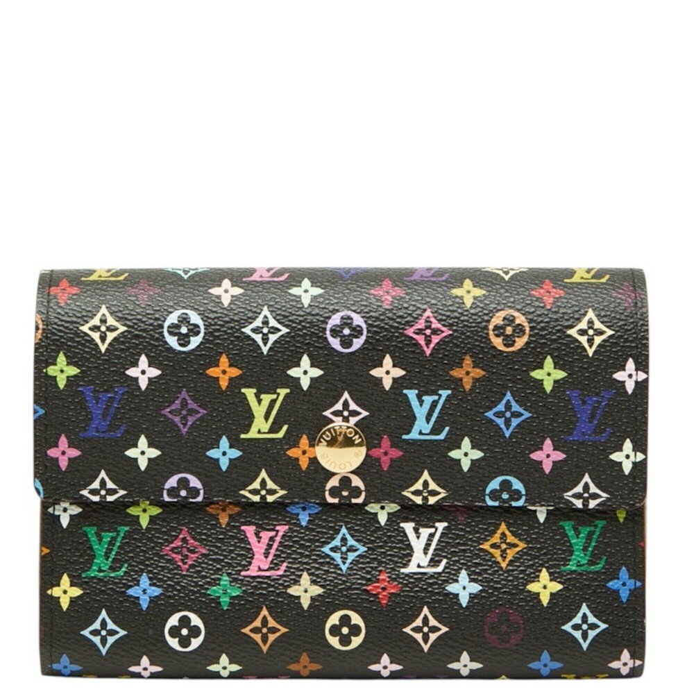 Louis Vuitton Monogram Multicolor Tri-fold Wallet, Noir Black Leather, Women'...